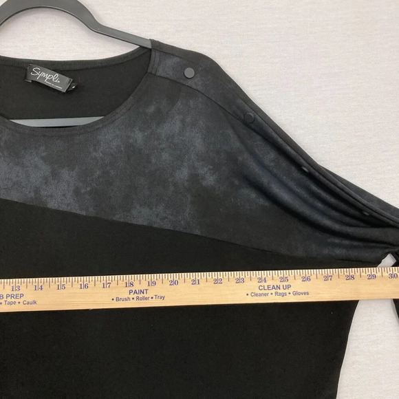 Sympli Black Two Tone Crew Neck Button Detail Stretch Pullover Top size 8 - Picture 5 of 9